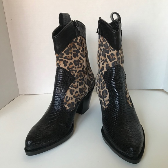 New Alberto Zago Western Boots Black Leopard Boots - Picture 3 of 8
